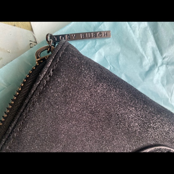 TORY BURCH BLK SHEEN GORG SUEDE MONOCHROME Wallet - Picture 12 of 14